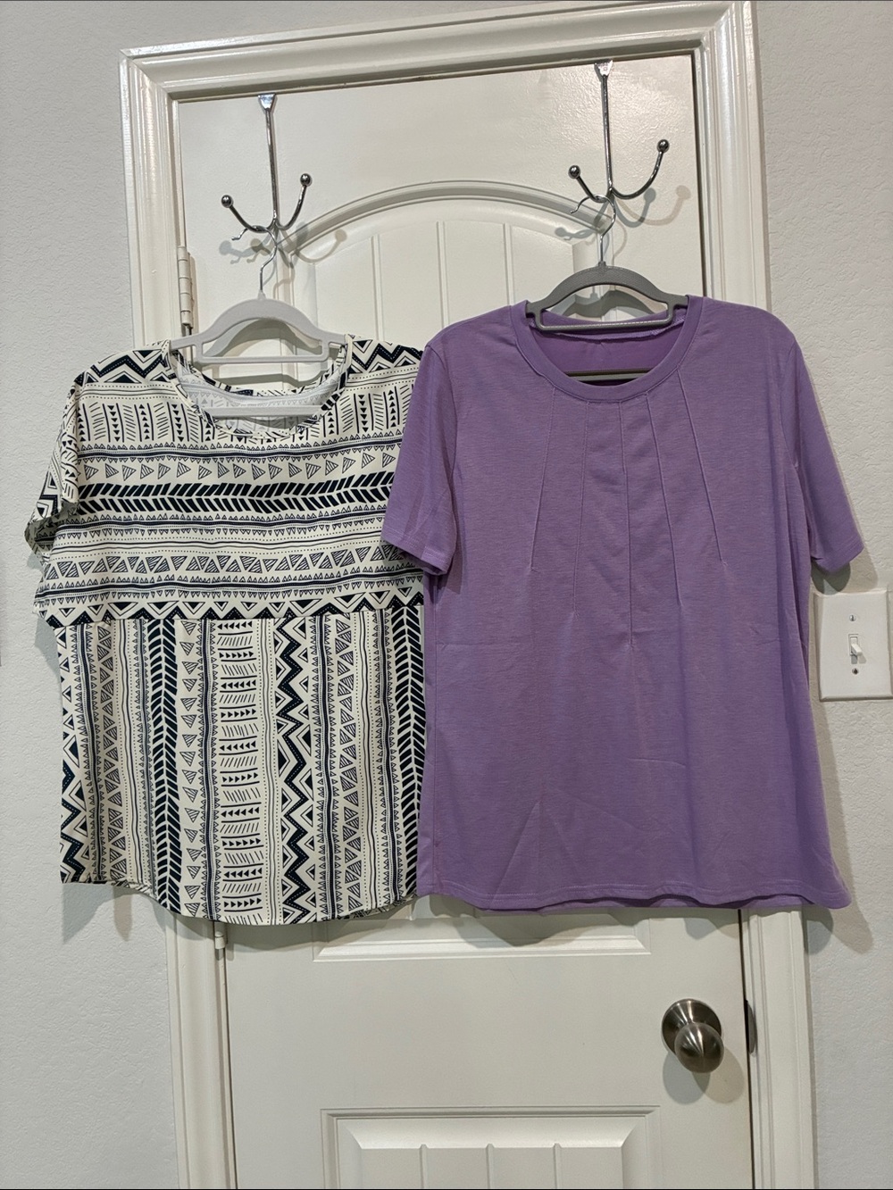 Geometric Black & White Top + Lavender Short Sleeve Tee - Two Pack NWOT